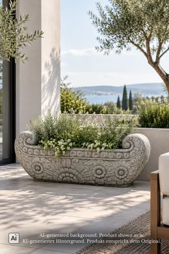 Product image of the product “Carved Stone Planter, 40 cm Height, 150 cm Length, Natural Stone ”